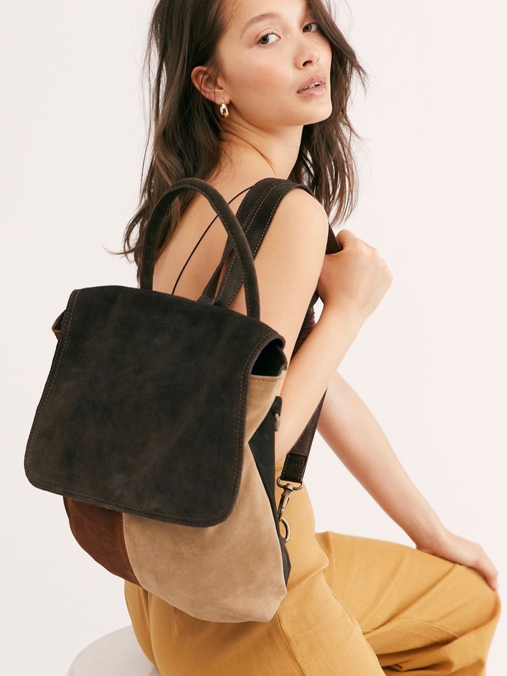 We The Free Paris Convertible Backpack Patchwork Suede Leather Free People
